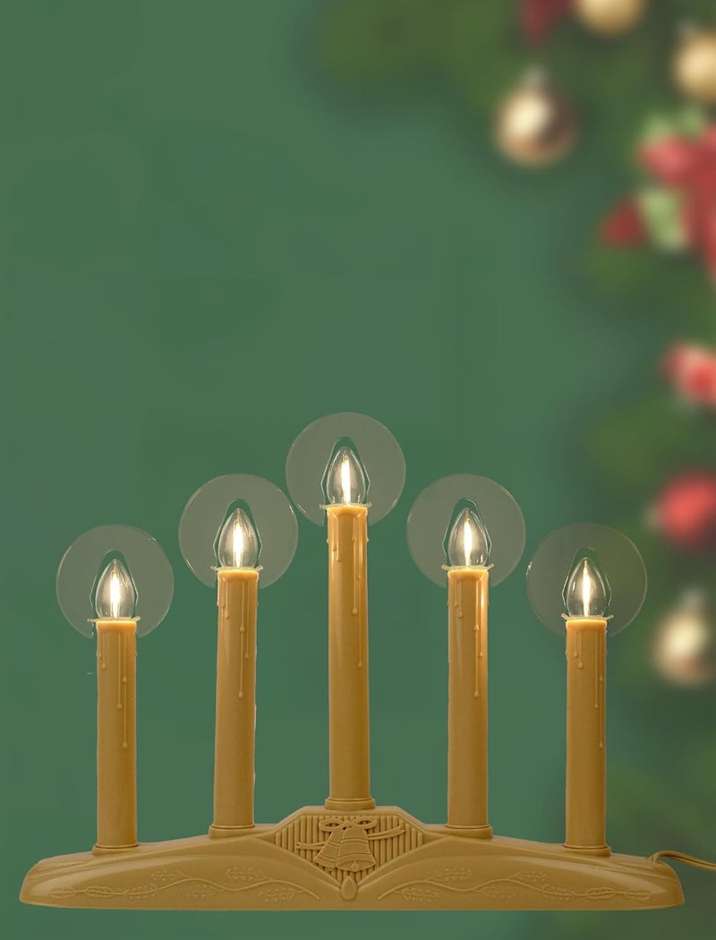 Adirxon 5-Light Christmas Window Candle Lights, Electric Plug-in Candelabra Arch for Luminous Holiday Decorations - Traditional Indoor Windowsill Taper Candle Lamp, Flameless - Image 1